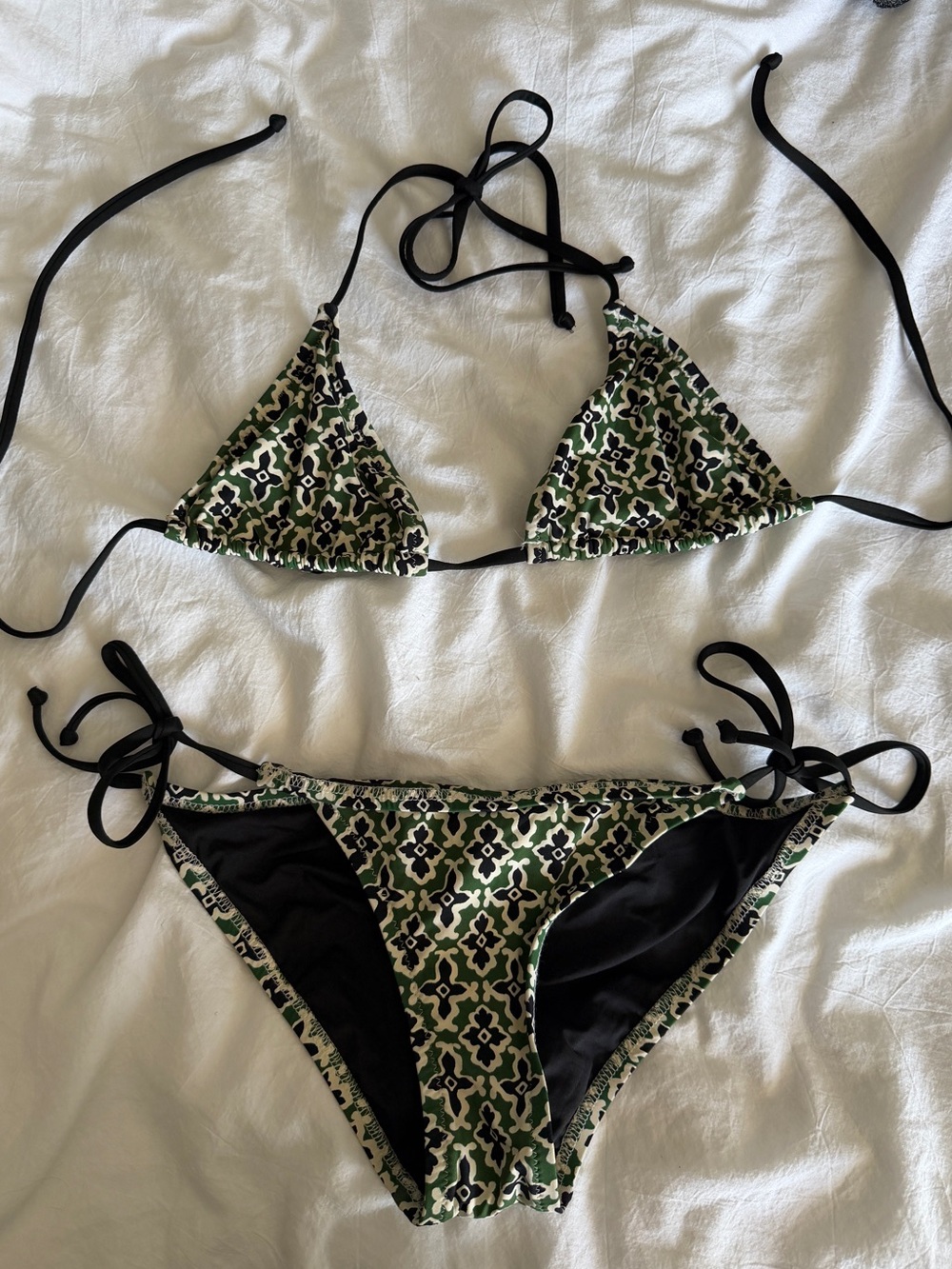 Madewell Tile Geometric Green and Black Patterned Bikini Set Small